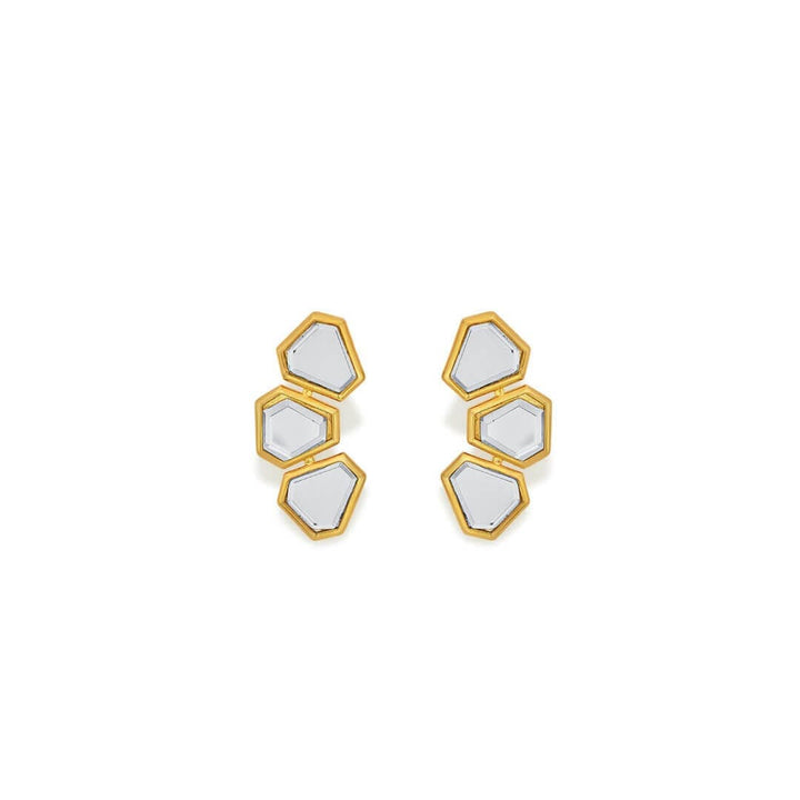 Ayaana Mini Triple Mirror Stud Earrings - Isharya | Modern Indian Jewelry
