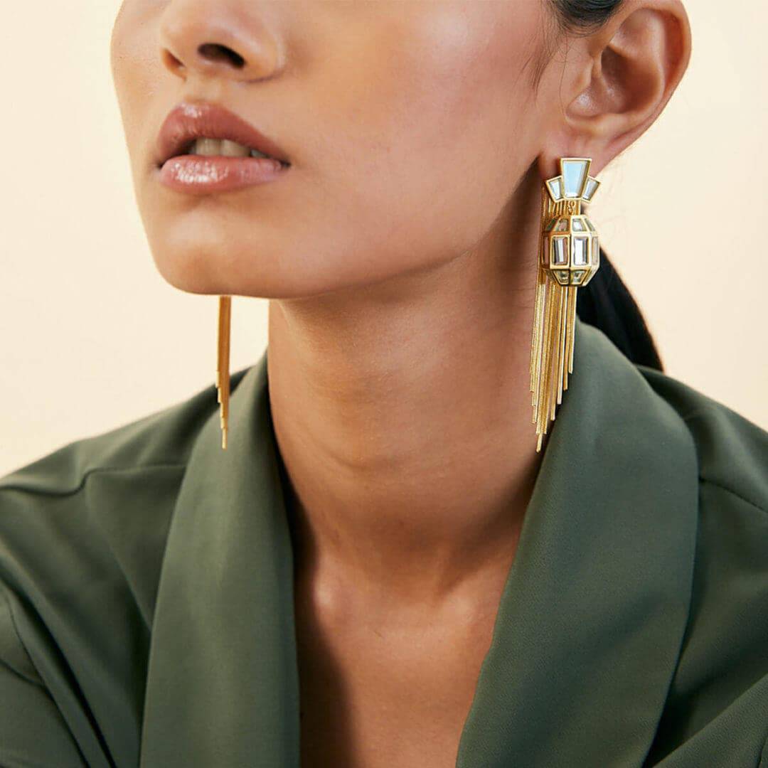 NA Needle Thread Earring for Women by Isharya | Modern Indian Jewellery