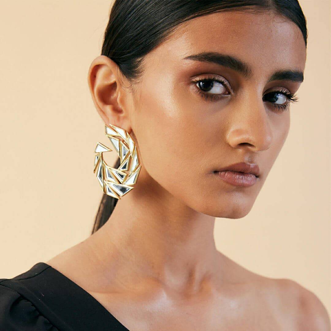 Demi Goddess Divine Mirror Statement Earrings for Women by Isharya | Modern Indian Jewellery
