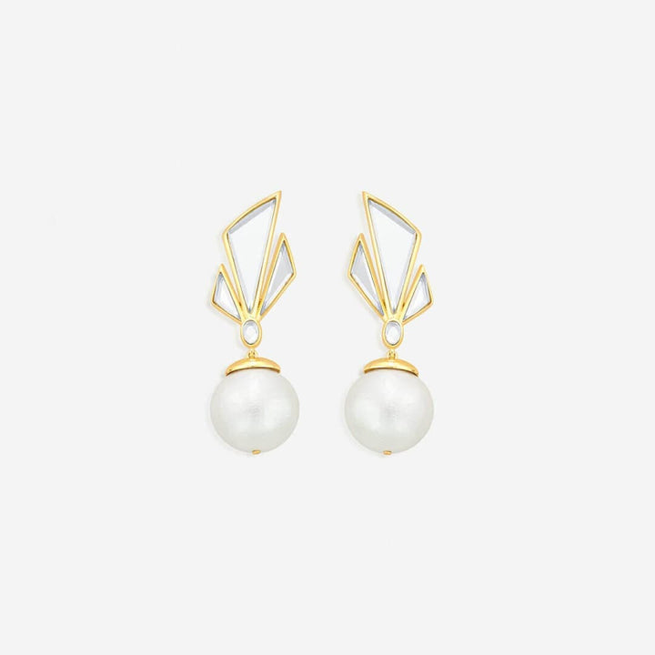 Demi Goddess Irregular Mirror and Pearl Stud Earrings - Isharya | Modern Indian Jewelry