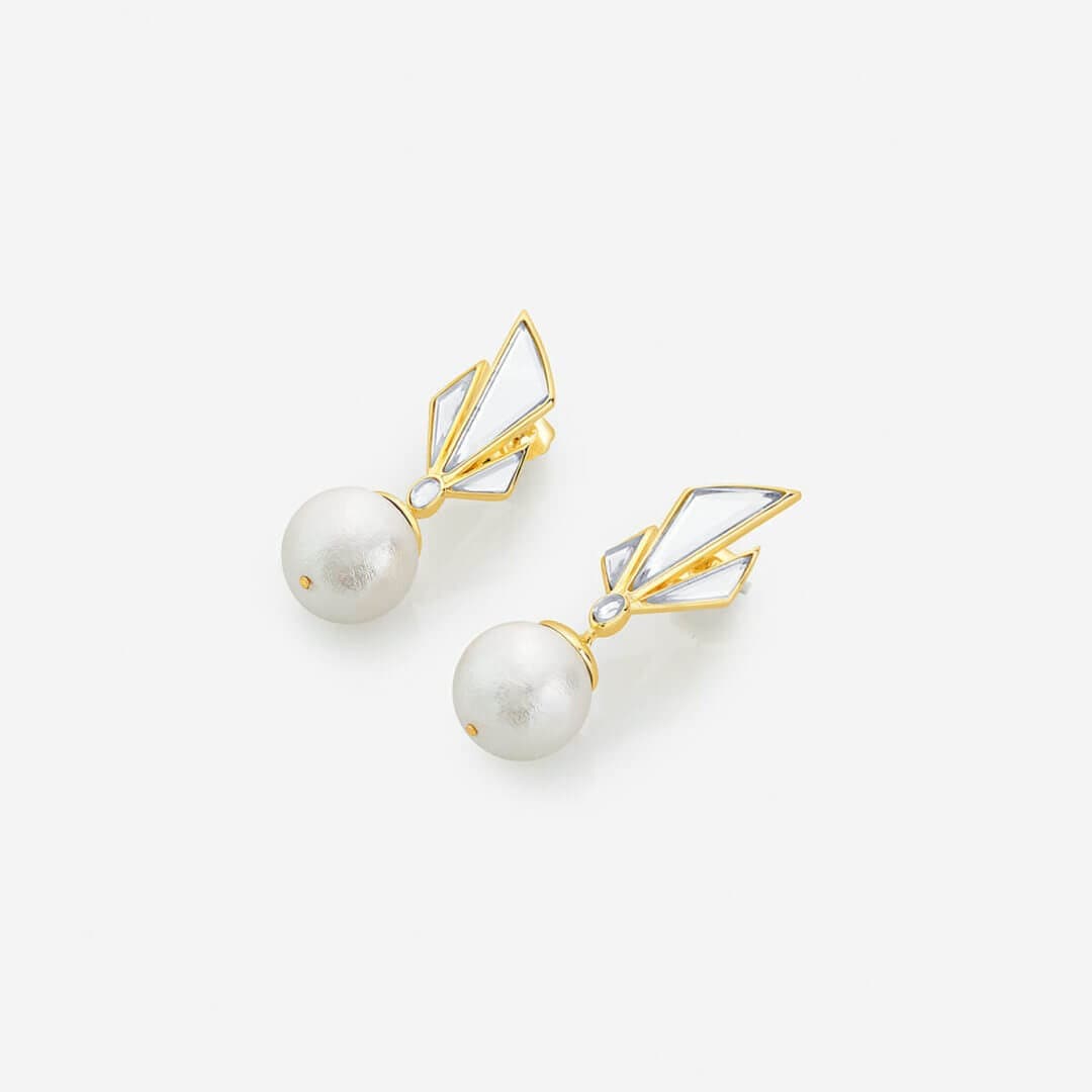 Demi Goddess Irregular Mirror and Pearl Stud Earrings - Isharya | Modern Indian Jewelry
