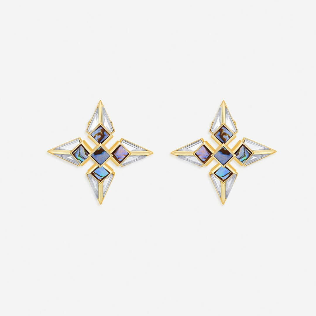 Demi Goddess Mirror and Mother of Pearl Stud Earrings - Isharya | Modern Indian Jewelry