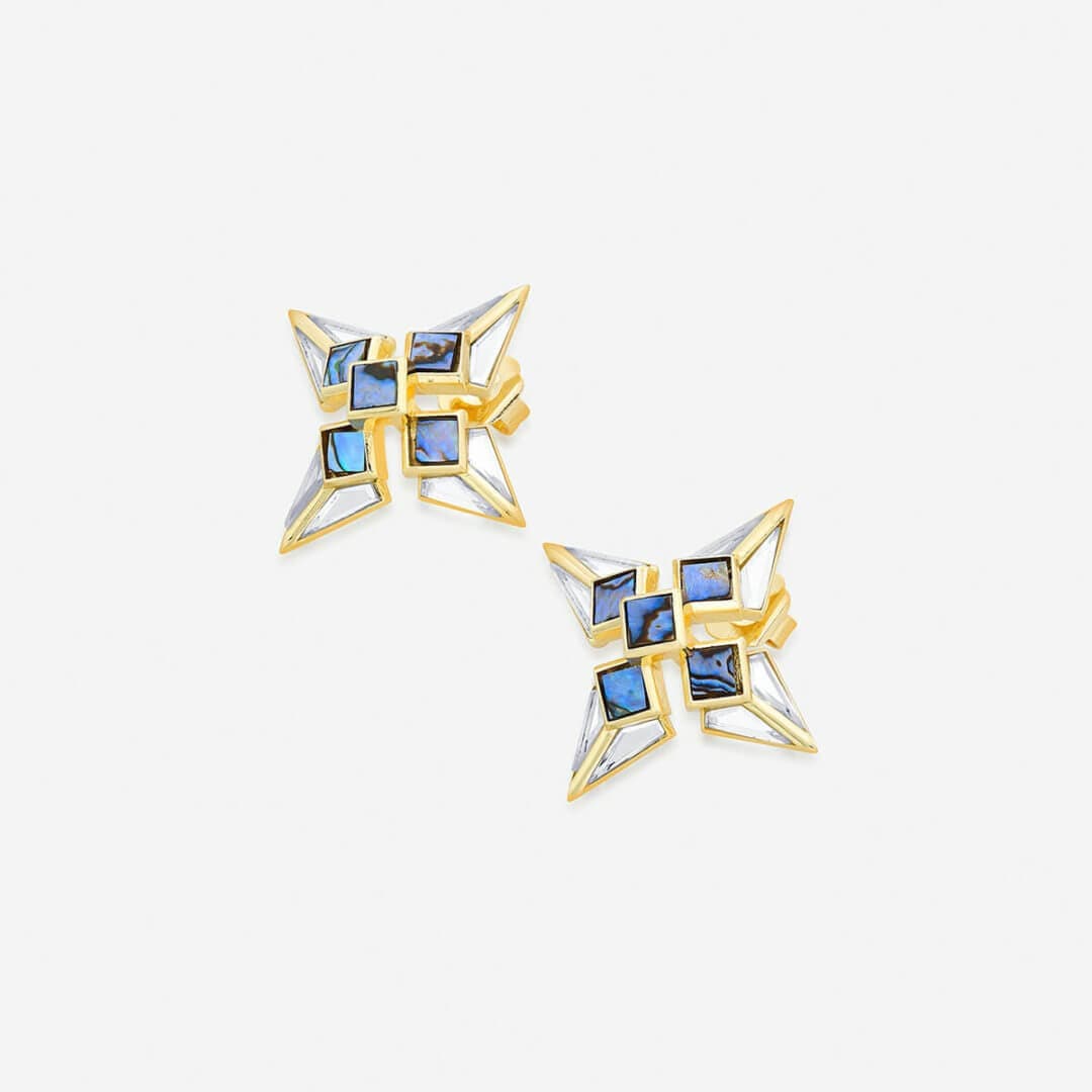 Demi Goddess Mirror and Mother of Pearl Stud Earrings - Isharya | Modern Indian Jewelry