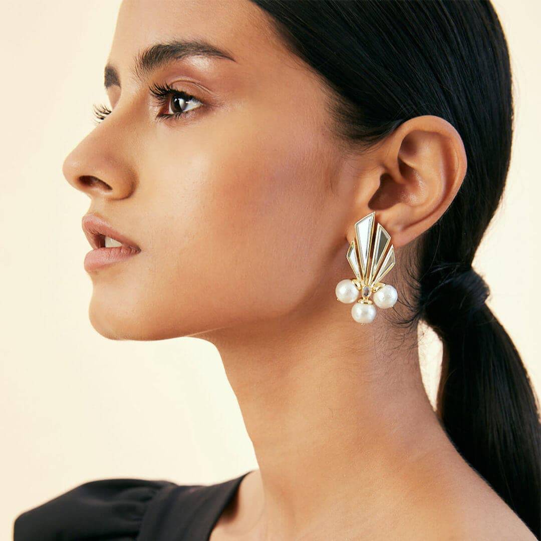 White Stud Earring for Women by Isharya | Modern Indian Jewellery