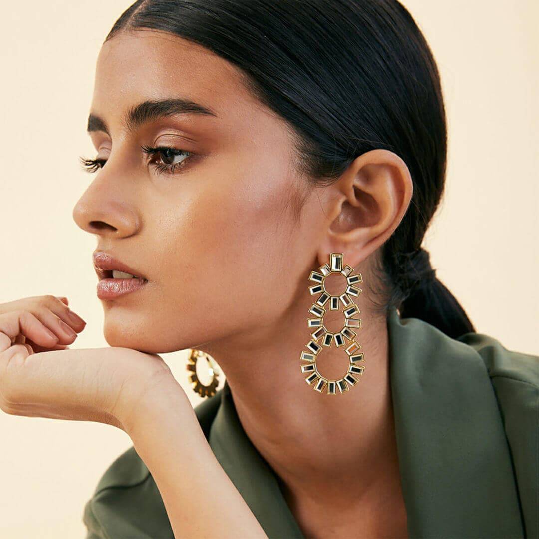 Mirror Chandelier Earring for Women by Isharya | Modern Indian Jewellery