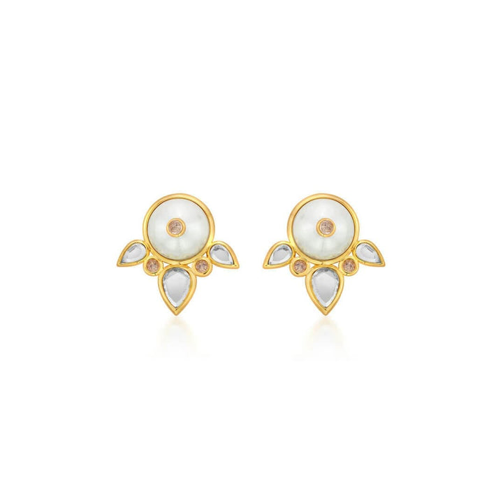 Limelight Pearl & Mirror Flutter Stud Earrings - Isharya | Modern Indian Jewelry