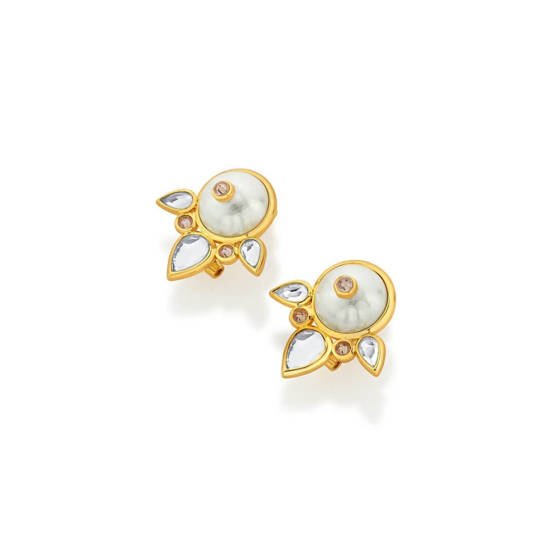 Limelight Pearl & Mirror Flutter Stud Earrings - Isharya | Modern Indian Jewelry