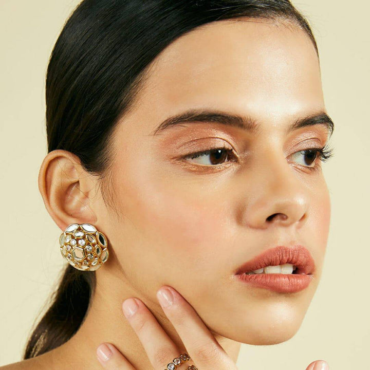 Mirror Stud Earring for Women by Isharya | Modern Indian Jewellery