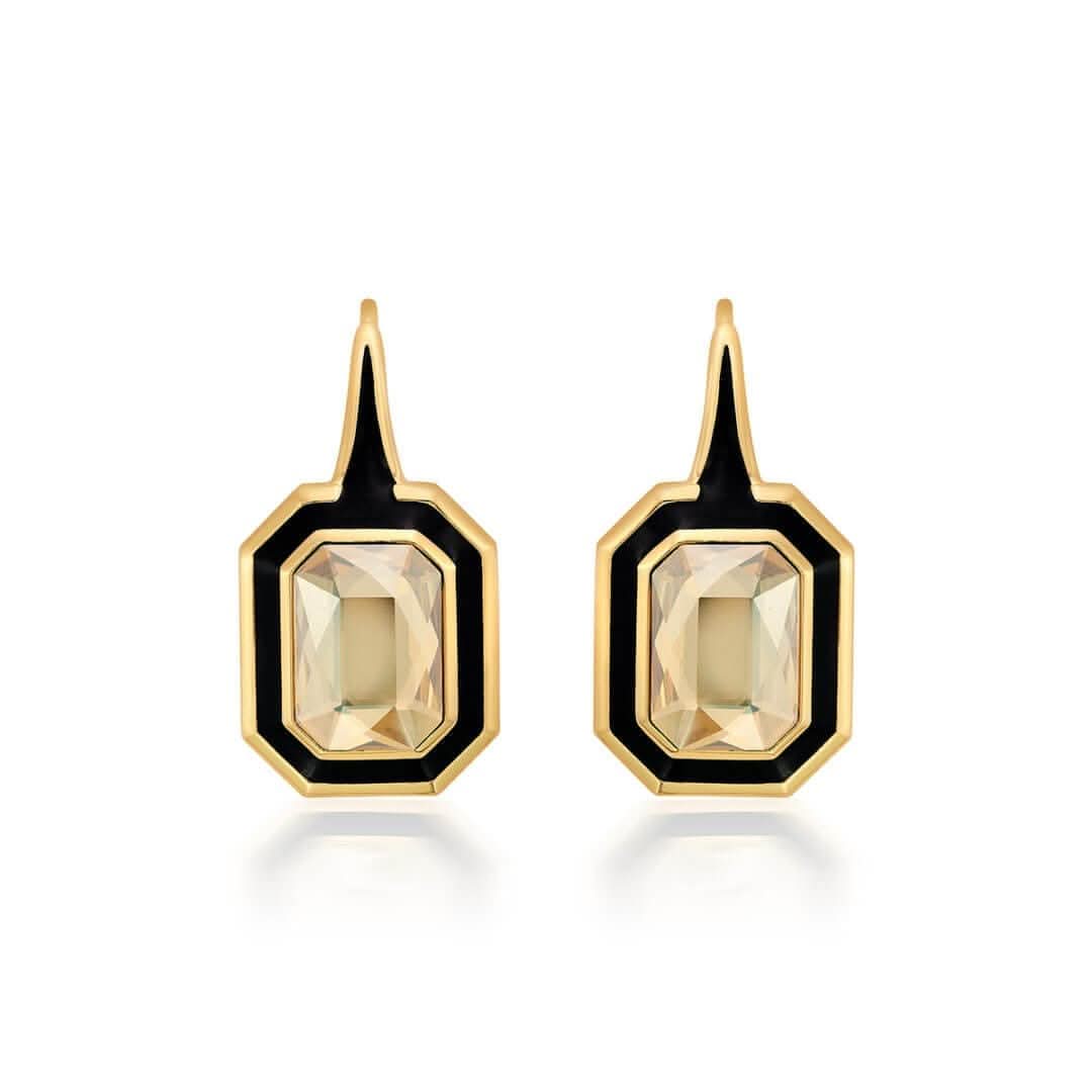Soleil Black Enamel Drop Earrings for Women by Isharya | Modern Indian Jewellery
