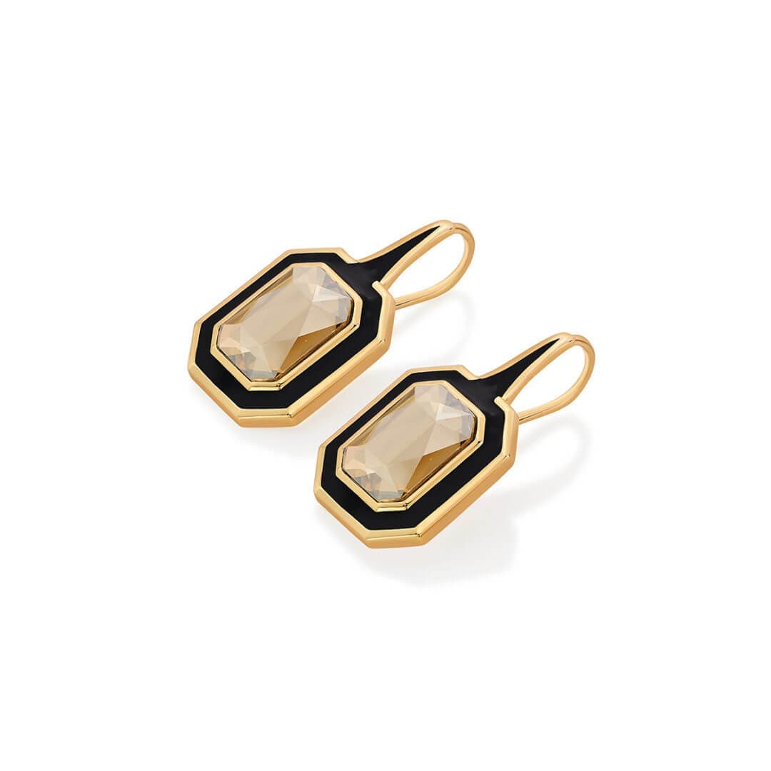 Soleil Black Enamel Drop Earrings - Isharya | Modern Indian Jewelry