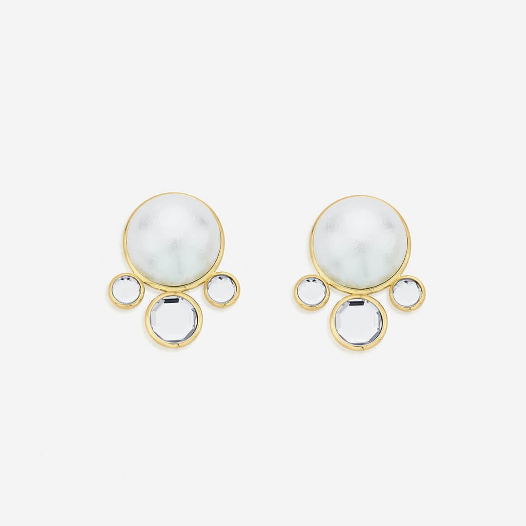Ayaana Pearl & Surrounded Mirrors Stud - Isharya | Modern Indian Jewelry
