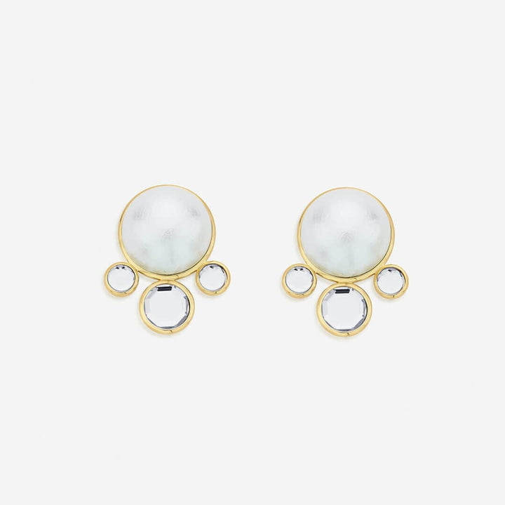 Ayaana Pearl & Surrounded Mirrors Stud - Isharya | Modern Indian Jewelry