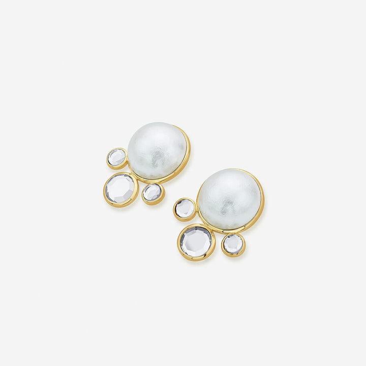 Ayaana Pearl & Surrounded Mirrors Stud - Isharya | Modern Indian Jewelry