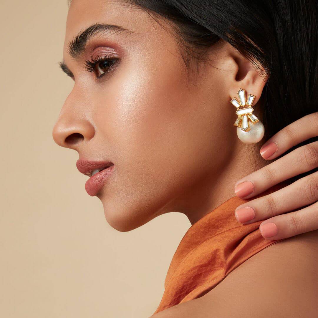 Mirror Stud Earring for Women by Isharya | Modern Indian Jewellery