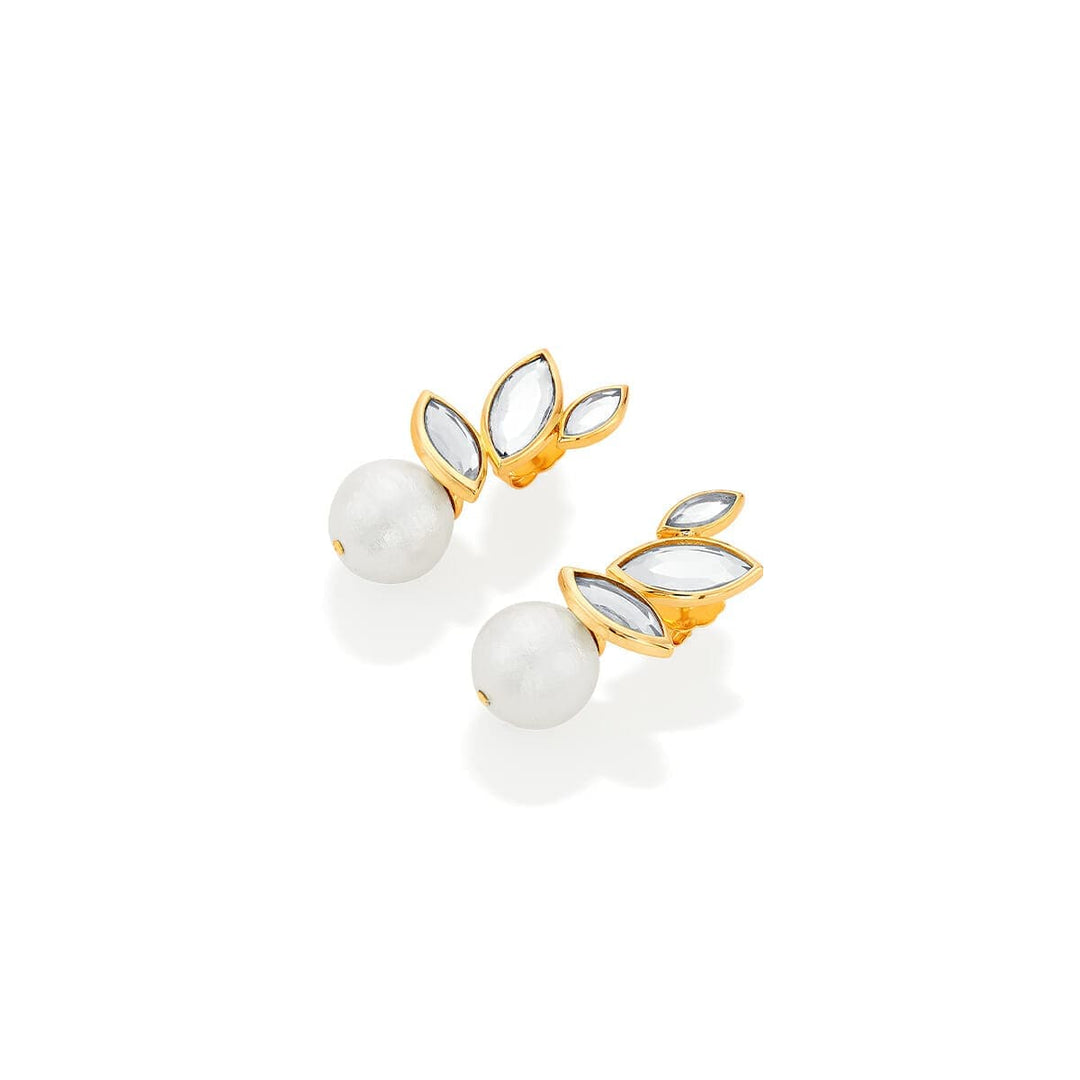 Marquise Mirror Pearl Studs - Isharya | Modern Indian Jewelry