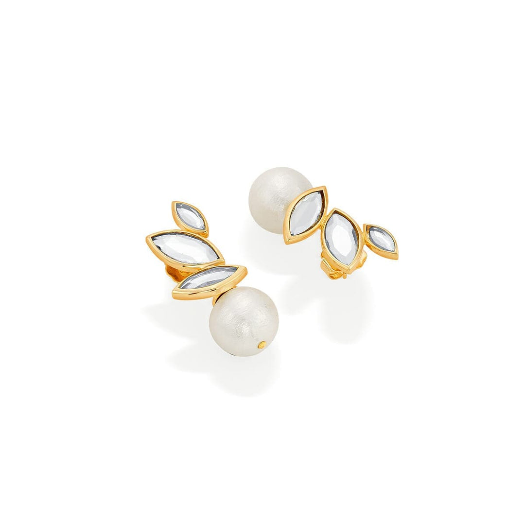 Marquise Mirror Pearl Studs - Isharya | Modern Indian Jewelry