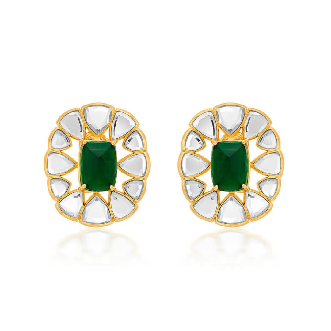 Ruhaniyat Mirror & Hydro Emerald Studs for Women by Isharya | Modern Indian Jewellery