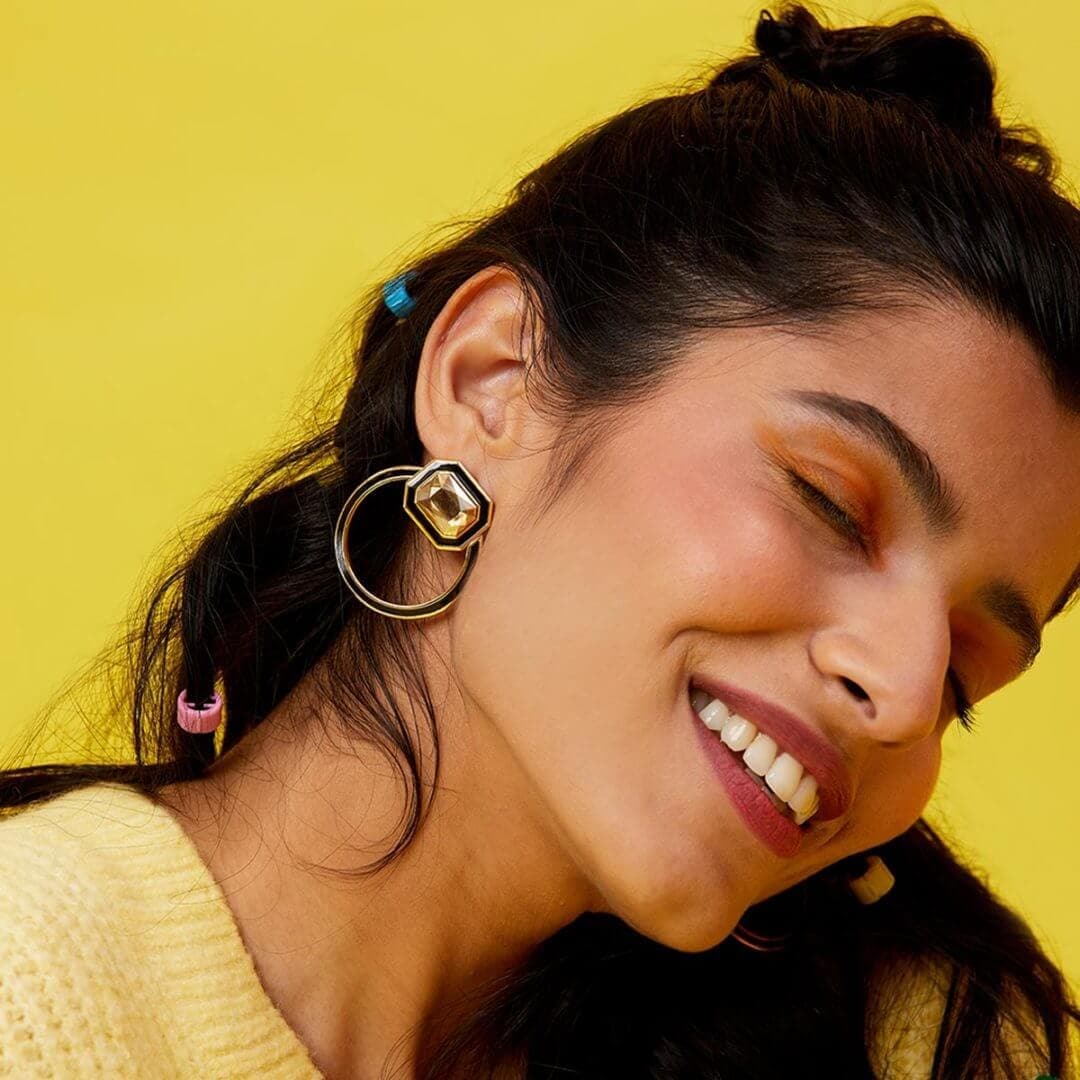 Soleil Black Enamel Studs for Women by Isharya | Modern Indian Jewellery