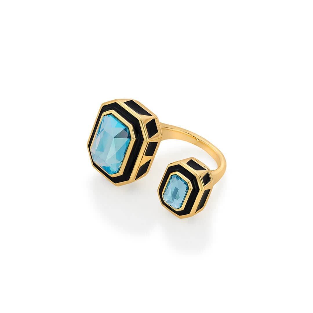 Kefi Black Enamel Two Stone Ring for Women by Isharya | Modern Indian Jewellery