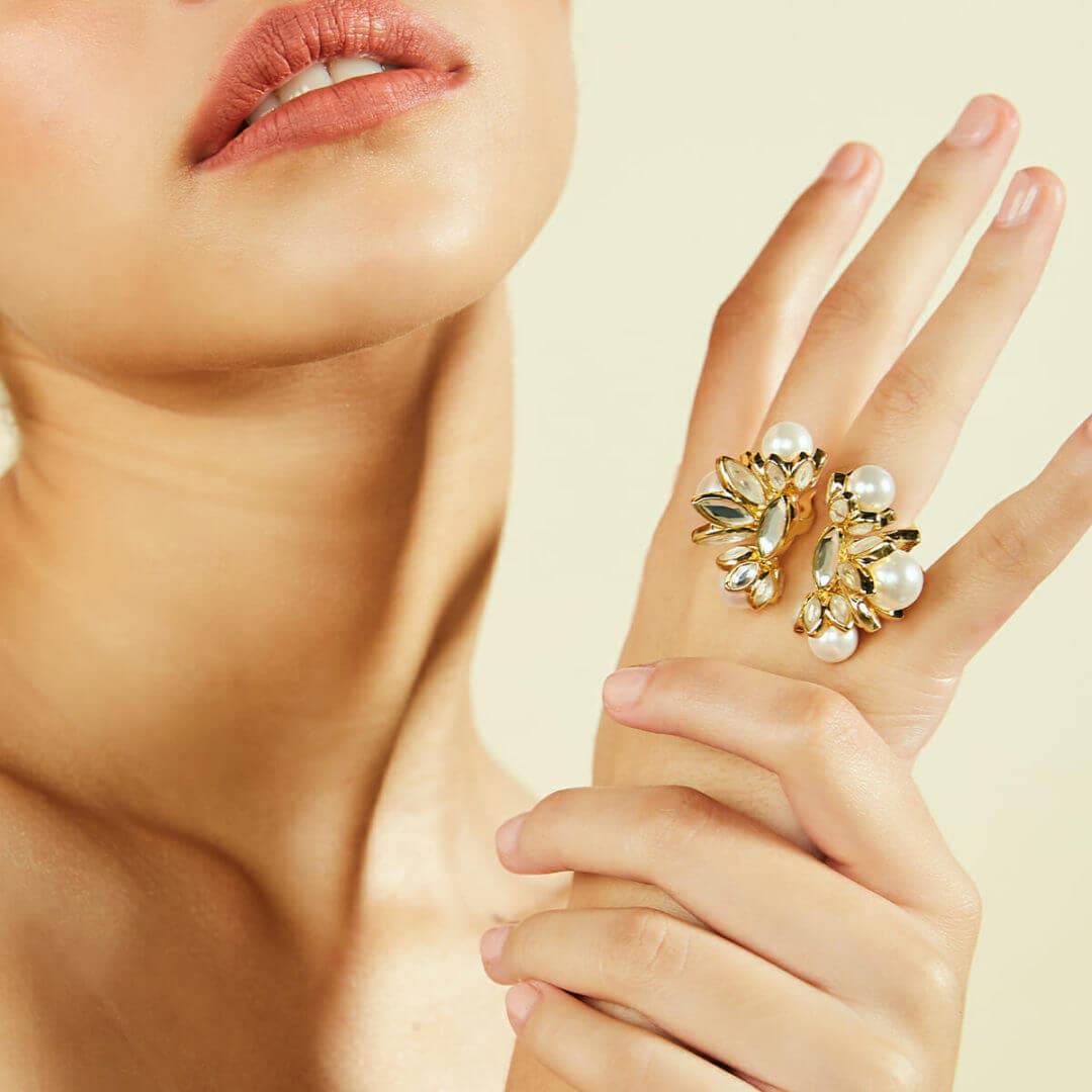 Mirror Two head Ring for Women by Isharya | Modern Indian Jewellery