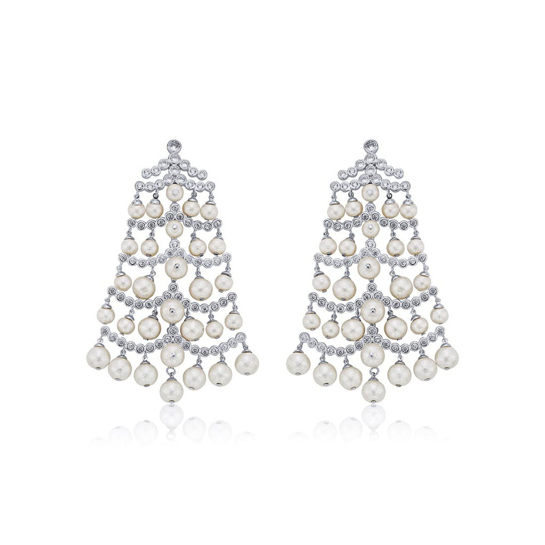 Pearl Crystal Waterfall Earrings - Isharya | Modern Indian Jewelry