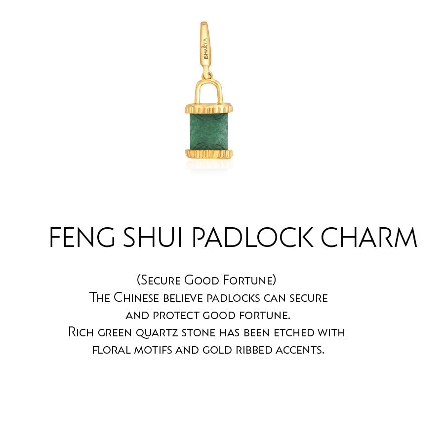 Carved Green Quartz Ribbed Lock Charm - Isharya | Modern Indian Jewelry