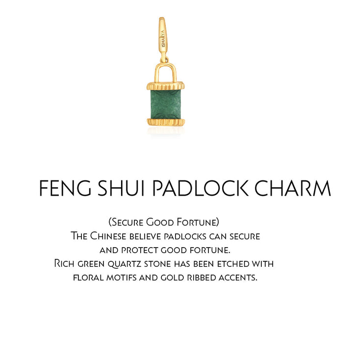 Carved Green Quartz Ribbed Lock Charm - Isharya | Modern Indian Jewelry