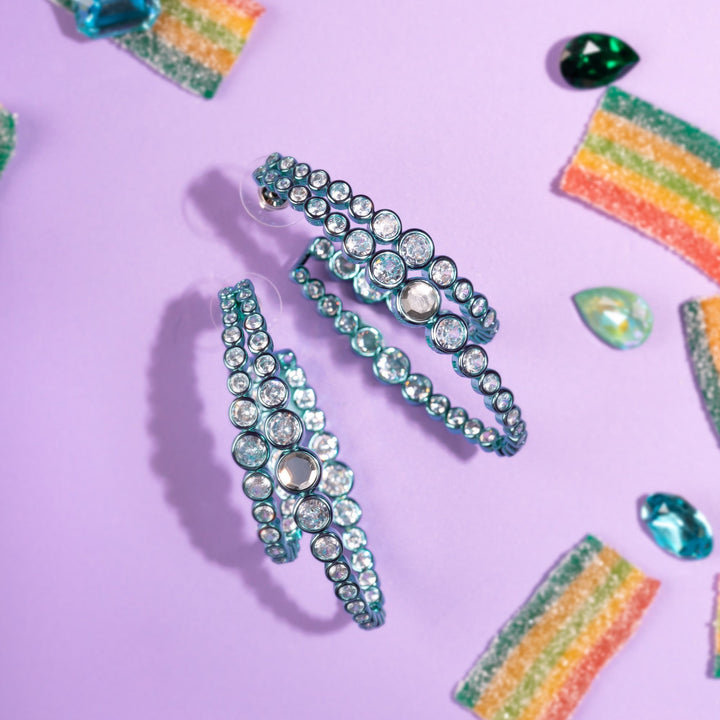 Aqua Blue Double Hoop Earrings - Isharya | Modern Indian Jewelry