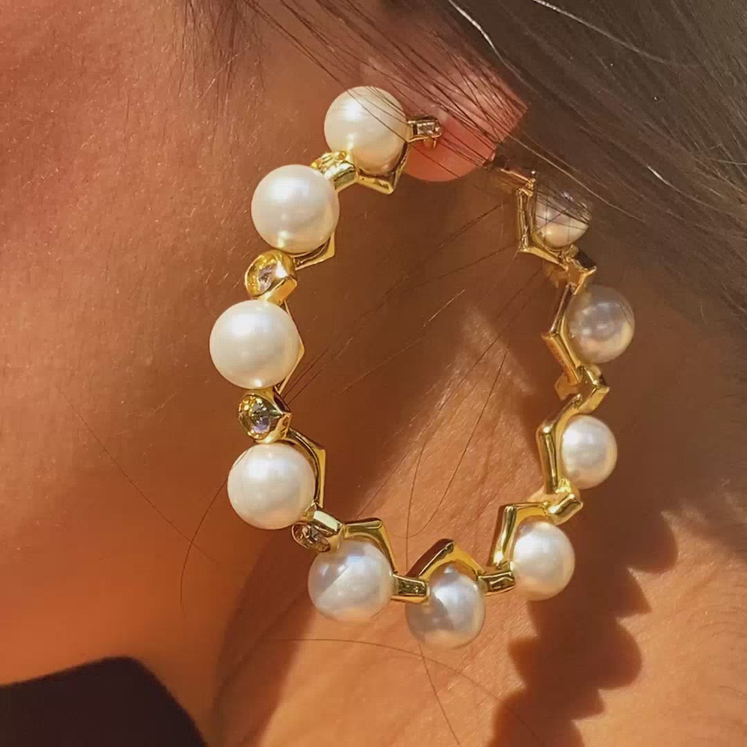 Amara Pearl CZ Statement Hoop Earrings