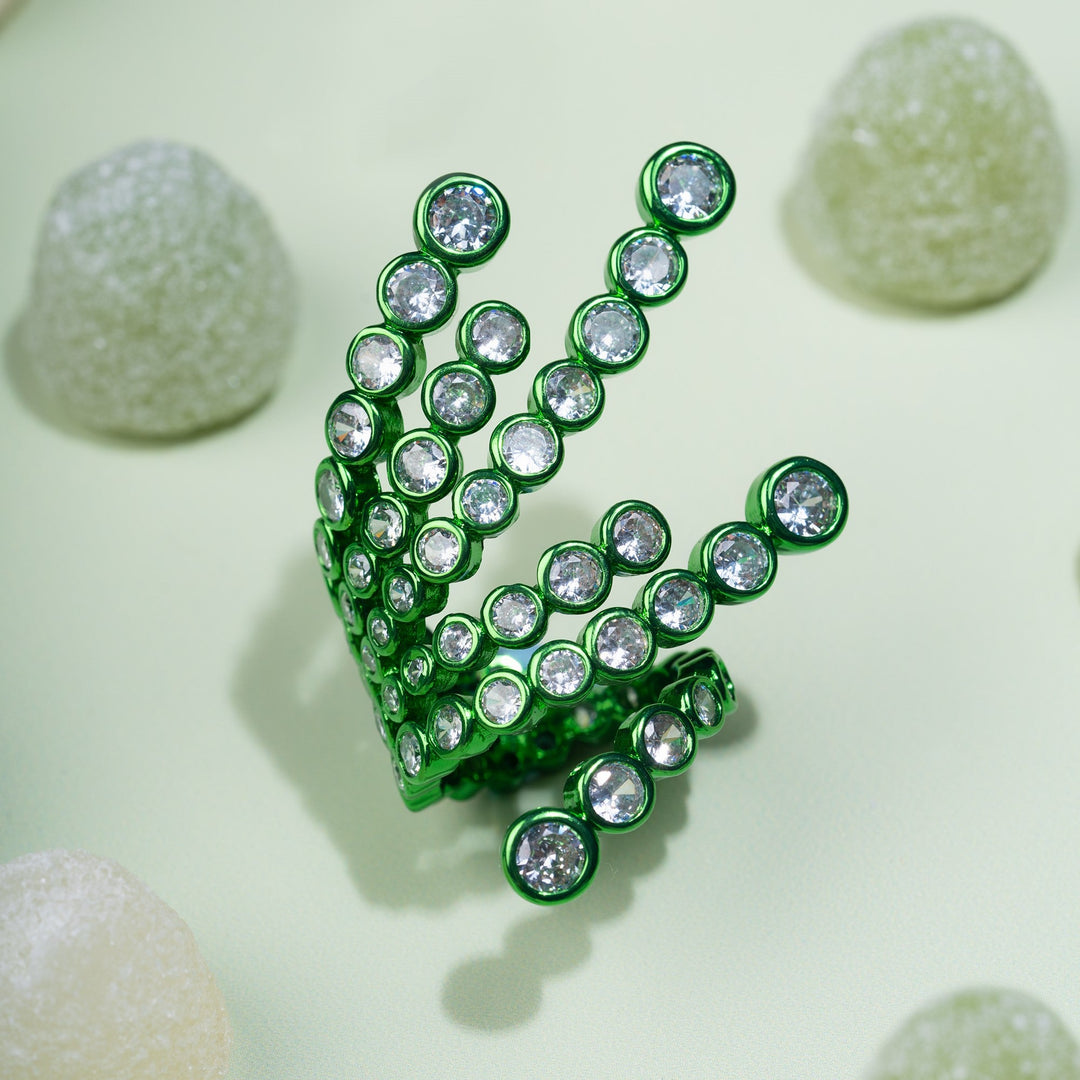Parakeet Green Wrap Cocktail Ring - Isharya | Modern Indian Jewelry