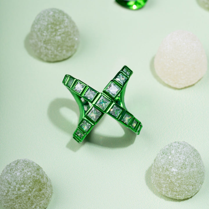 Parakeet Green Cross Ring - Isharya | Modern Indian Jewelry