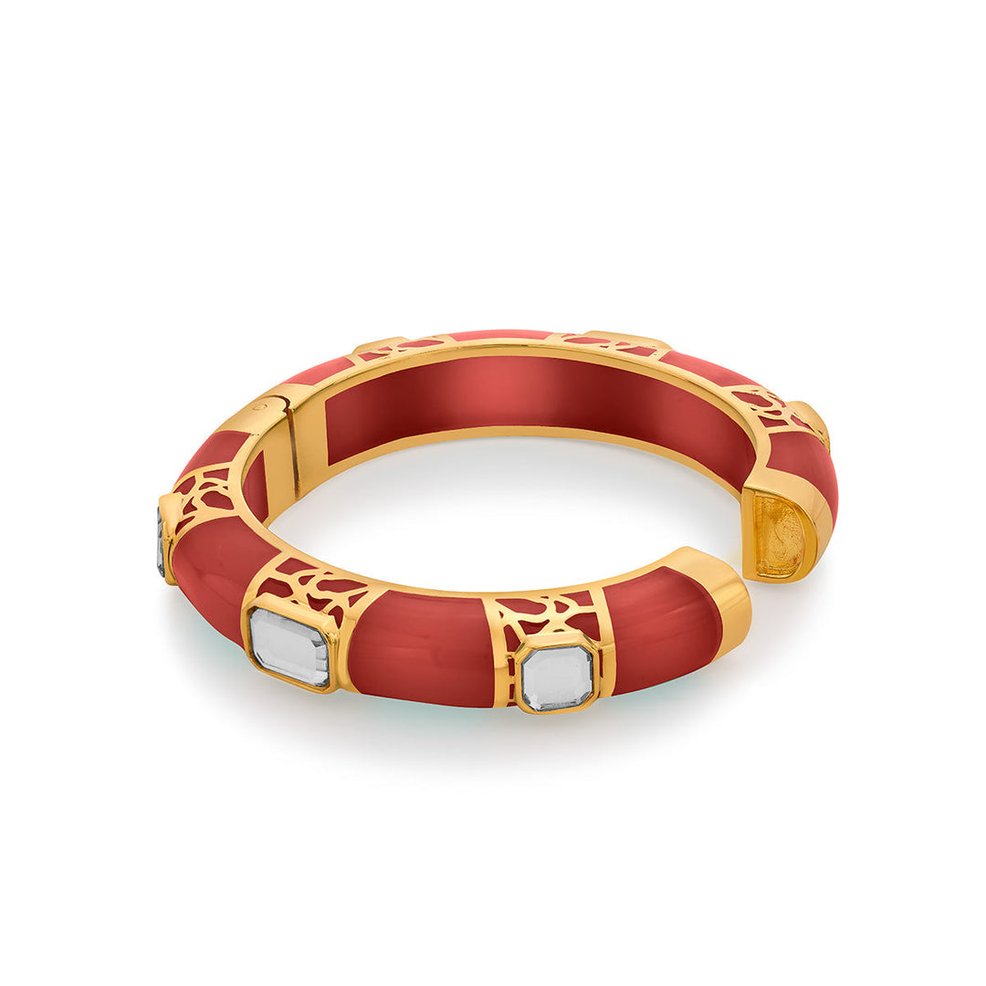 La Conchita Graphic Statement Hinge Bangle in Coral - Isharya | Modern Indian Jewelry