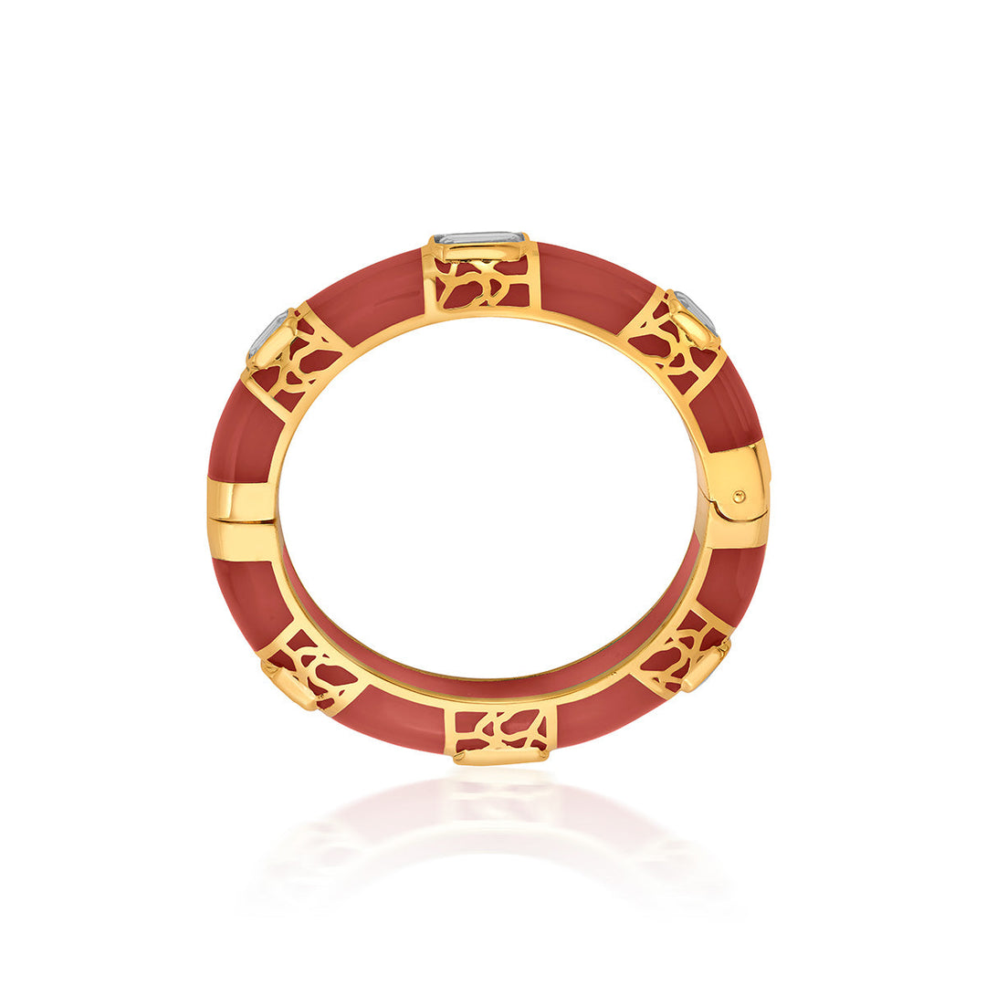 La Conchita Graphic Statement Hinge Bangle in Coral - Isharya | Modern Indian Jewelry