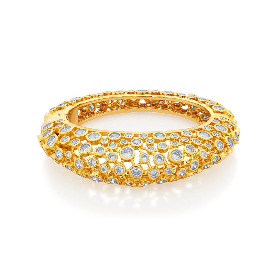 Aura Gold Oval Hinge Bangle - Isharya | Modern Indian Jewelry