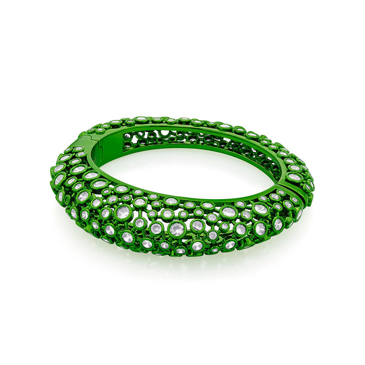 Parakeet Green Oval Hinge Bangle - Isharya | Modern Indian Jewelry