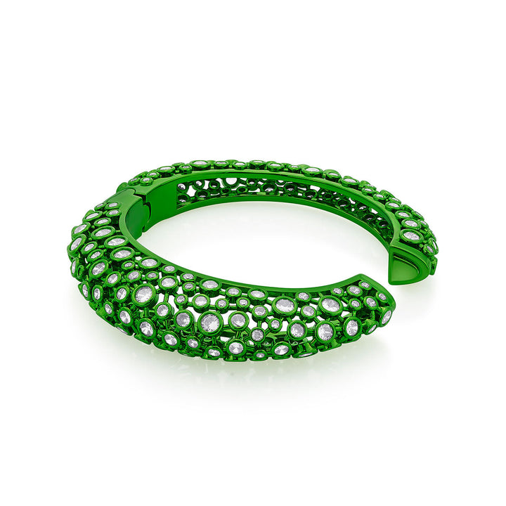 Parakeet Green Oval Hinge Bangle - Isharya | Modern Indian Jewelry