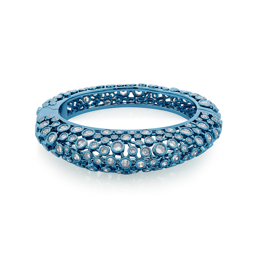 Aqua Blue Oval Hinge Bangle - Isharya | Modern Indian Jewelry