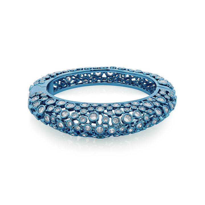 Aqua Blue Oval Hinge Bangle - Isharya | Modern Indian Jewelry