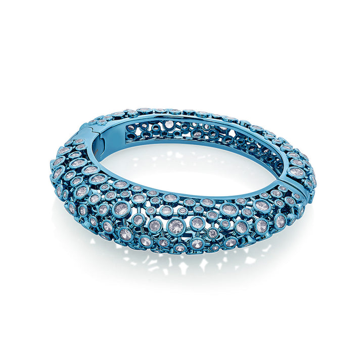 Aqua Blue Oval Hinge Bangle - Isharya | Modern Indian Jewelry