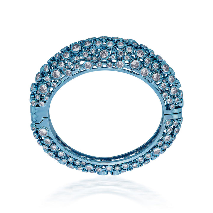 Aqua Blue Oval Hinge Bangle - Isharya | Modern Indian Jewelry