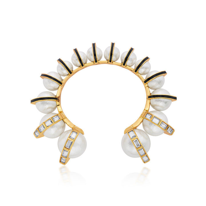 Amina Mirror Pearl Cuff - Isharya | Modern Indian Jewelry