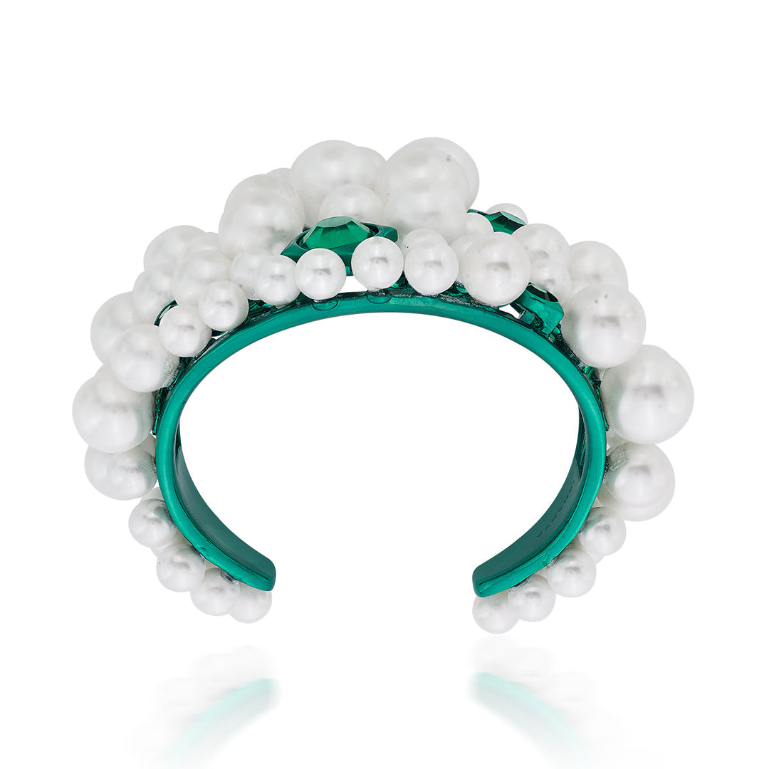 Zeenat Green Quartz Pearl Cuff - Isharya | Modern Indian Jewelry