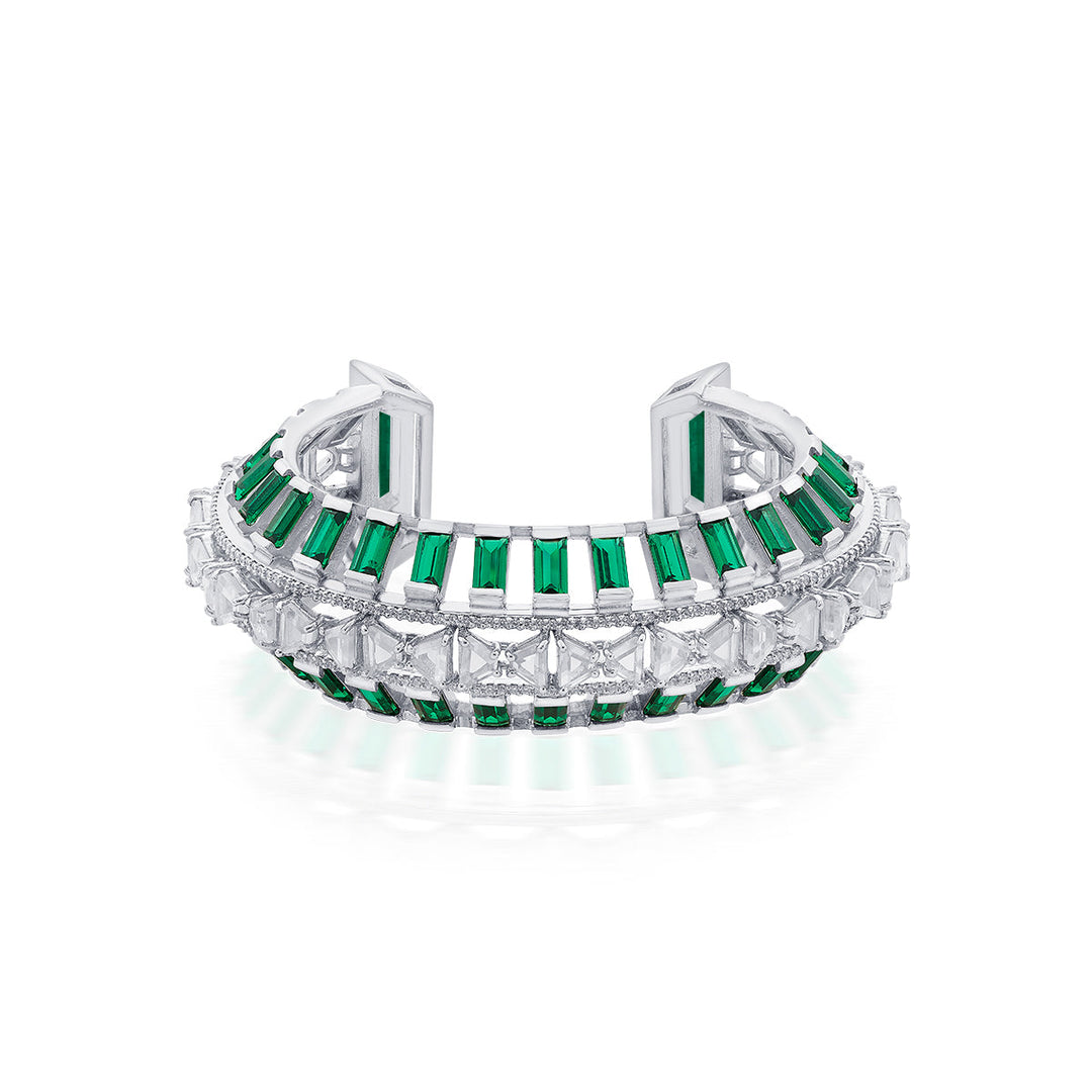Amalfi 925 Silver Emerald Hydro Cuff - Isharya | Modern Indian Jewelry