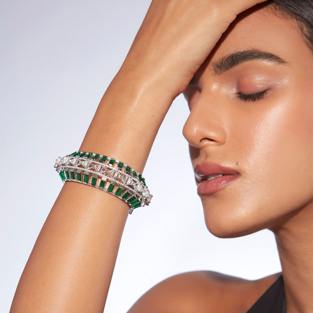 Amalfi 925 Silver Emerald Hydro Cuff - Isharya | Modern Indian Jewelry