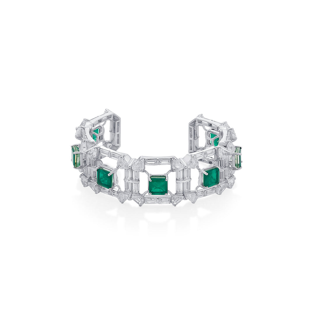 Provence 925 Silver Emerald Doublet Cuff - Isharya | Modern Indian Jewelry