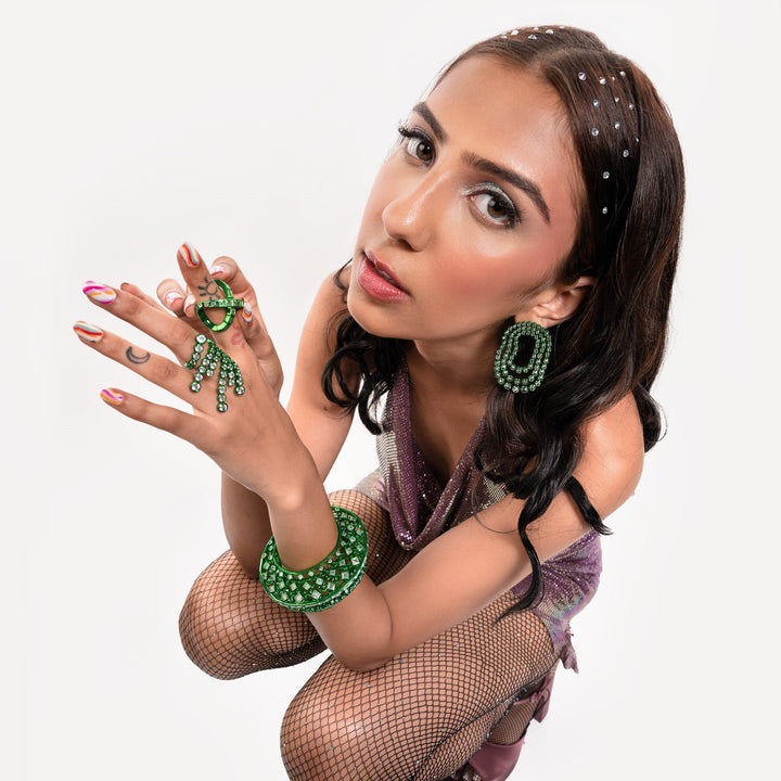 Parakeet Green Moon Statement Cuff - Isharya | Modern Indian Jewelry