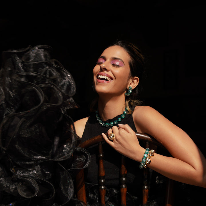 B-dazzle Infinity Cut Green Crystal Collar Necklace - Isharya | Modern Indian Jewelry