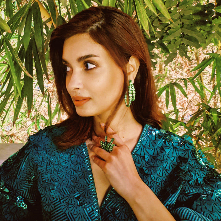 Parakeet Green Double Hoop Earrings - Isharya | Modern Indian Jewelry
