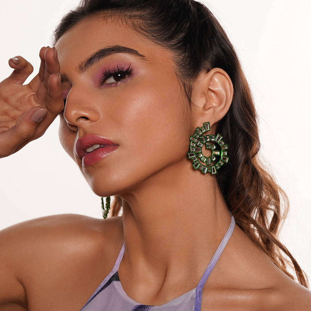 Parakeet Green Spiral Earrings - Isharya | Modern Indian Jewelry