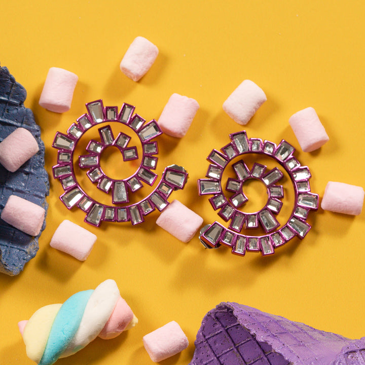 Rani Pink Spiral Earrings - Isharya | Modern Indian Jewelry